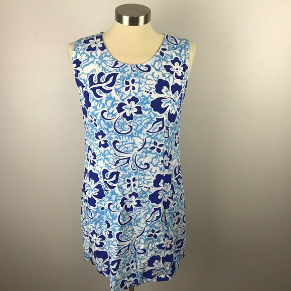 Hula Bay Womens Hawaiian M Blue Floral Dress Swim Cover Up - Picture 2 of 6